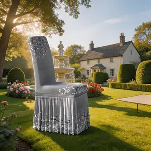 1/4pcs Elegant Silver Color Gradient Chair Skirt Set, Stretch Chair Slipcover, Minimalist Design with Pleats, Versatile for Home Dining, Hotel Parties, Outdoor Weddings, Dining Chair Slipcovers