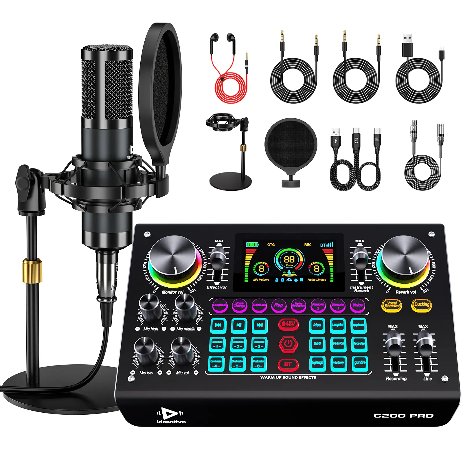 【US】Ideanthro C200 PRO-P15 Live Streaming Sound Card, Dual-Core DSP Mixer, Dual XLR/3.5mm Mic Inputs, Multiple Voice Effects for Content Creators & Podcasters #SummerWins #DealsForYouDays