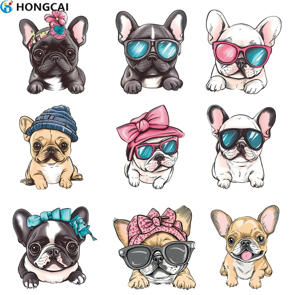 9 Piece Cute French Bulldog Iron-On Transfer Stickers, Fashion Pet Pattern, Easy to Apply and Remove, Multiple Colors for DIY Clothes Jeans Bags Masks, Craft Supplies, Diy Crafts Supplies