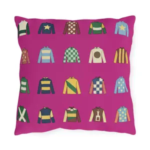 Hot Pink Kentucky Derby Jockey Silks Outdoor Pillows | Equestrian Horse Racing Colors, Preppy Coastal Decor