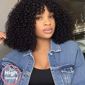 Well Done Forever Wig Bangs Jerry Curly non lace 1B Natural 12” Inches 200 Density with high volume allure