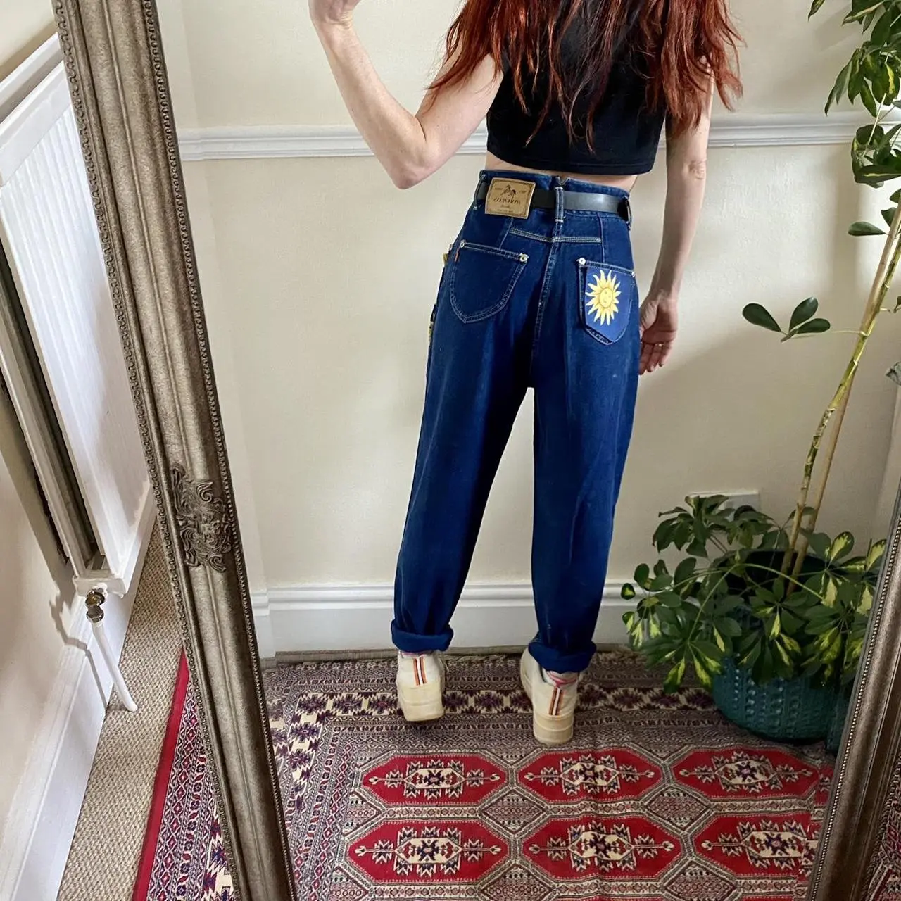 Women's Zodiac Denim Jeans - Sun, Moon, and Stars Design