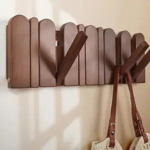 Wall Coat Rack for Entryway: Wooden Modern Heavy Duty 6 Hooks Retractable Wall Mounted for Small Spaces Hallway Bathroom Bedroom for  Jacket Towel Backpack Bag