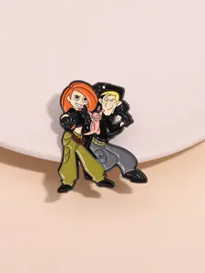 Vintage Cartoon Agent Pin Zinc Alloy Enamel Material Fun Q Version Character Decoration Spy Animation Theme Badge Unisex Daily Wear Accessory Gift