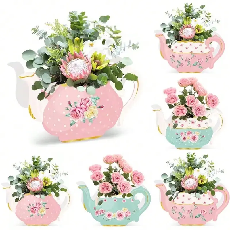 4pcs Paper Tea Party Decorative Flower Boxes, Elegant Table Centerpieces, Wedding, Spring, Summer, Mooncake Tea Parties, Floral Theme Birthday Parties, Party Decoration