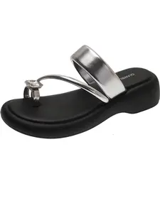 Summer Luxury Rhinestone Sandals, Thick Sole Cross Strap Flip Flops, High Heel Anti-Slip Beach Shoes, Elegant Outdoor Footwear