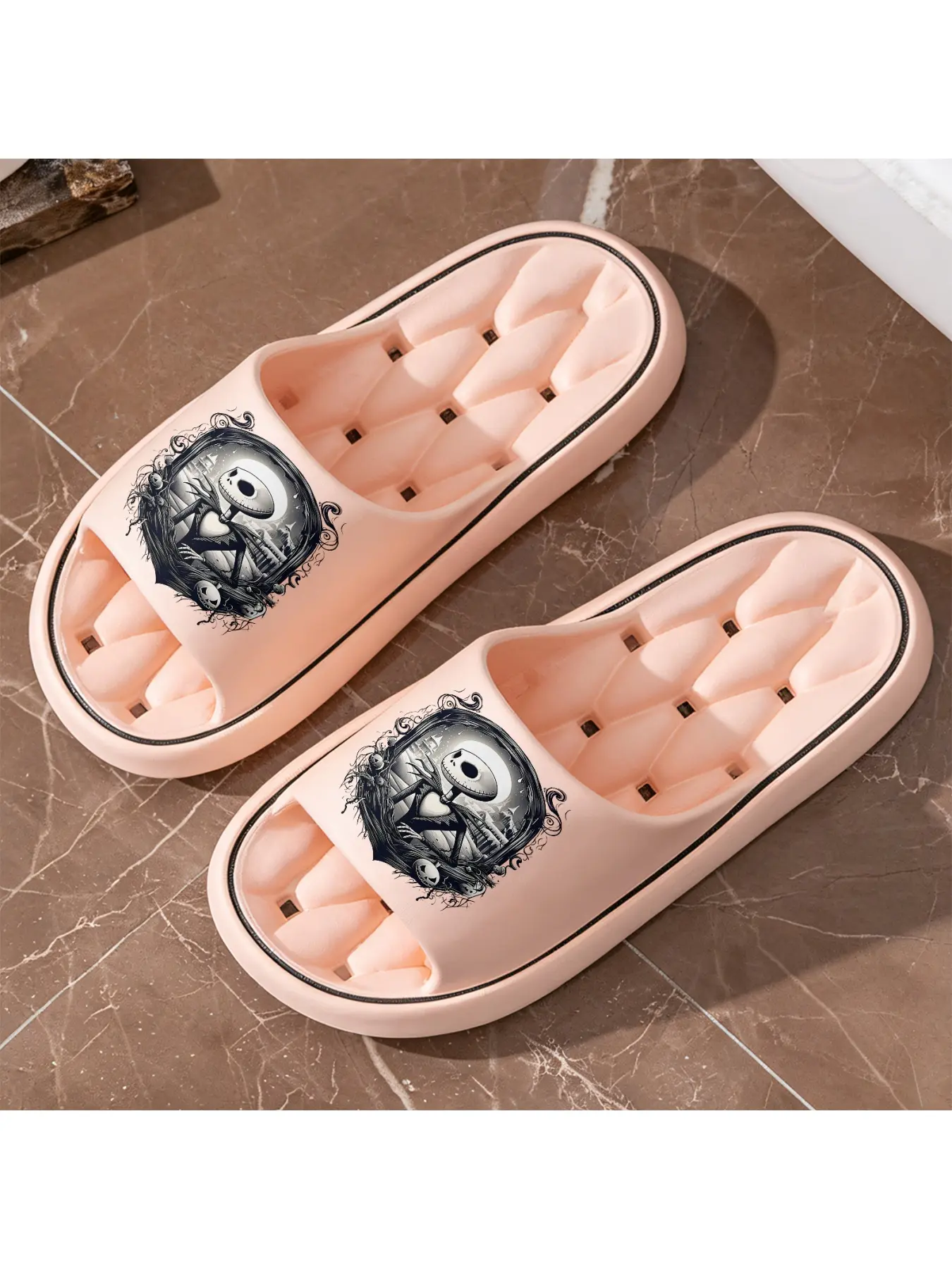 Halloween The Nightmare Before Christmas Jack Skellington Print Slippers Unisex Soft Sole Slides For Indoor And Outdoor Wear Halloween Party Cosplay Footwear Comfortable Non Slip Dark Style Casual Slipp Eva Slippers