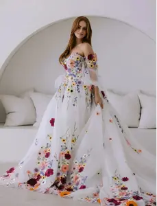 Prom Lace Embroidery Tulle Dress With Detachable Train