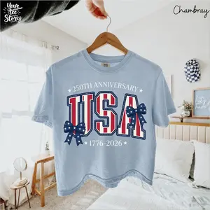 Comfort Colors Retro USA 250 Boxy Tee, Patriotic America Anniversary Graphic Shirt
