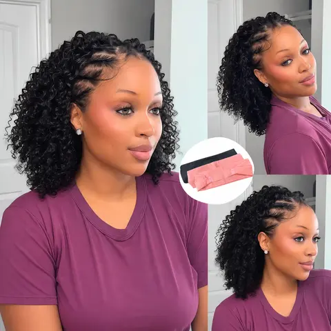 ⟦BLACK FRIDAY DEAL⟧【 14" only $79】LWIGS  Put On And Go 3 In 1 Half Wigs Afro Kinky Curly & Spanish Curl No Lace No Glue Drawstring 10s Install Wigs 100% Human Hair 180%/250% Density Beginner Friendly Free headband #DealsForYouDays#SummerVibes