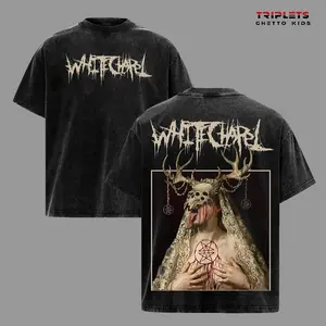 Whitechapel Deathcore Band Vintage Washed T-Shirt, Skull Antler Horror Graphic Tee, Metal Music Streetwear Shirt, Gothic Dark Art Oversized Unisex Tee