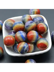 Natural crystal agate stone craft piece, 20mm round ball colorful stone ornament