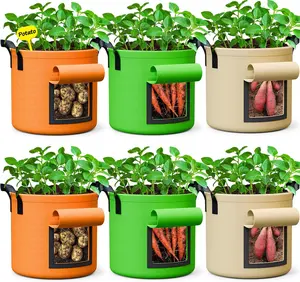 10 Gallon Potato Grow Bags - 6 Pack 350g Heavy Duty Thick Aeration Nonwoven Fabric Pots with Handles, Potatoes Grow Bags 10 Gal with Flap, Garden Bags for Growing Potatoes Plant Vegetables Flower