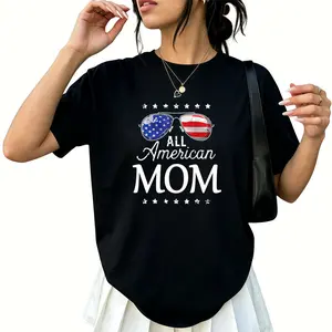 Plus Size, Women's Plus Size 180g Pure Oversized T-Shirt - All-American Mom Style Round Neck Short Sleeve Blouse-Compatible for L-5XL (Machine Washable) Spring Summer Fall Casual Wear, Loose Fit Everyday Basic Top Suitable for Moms