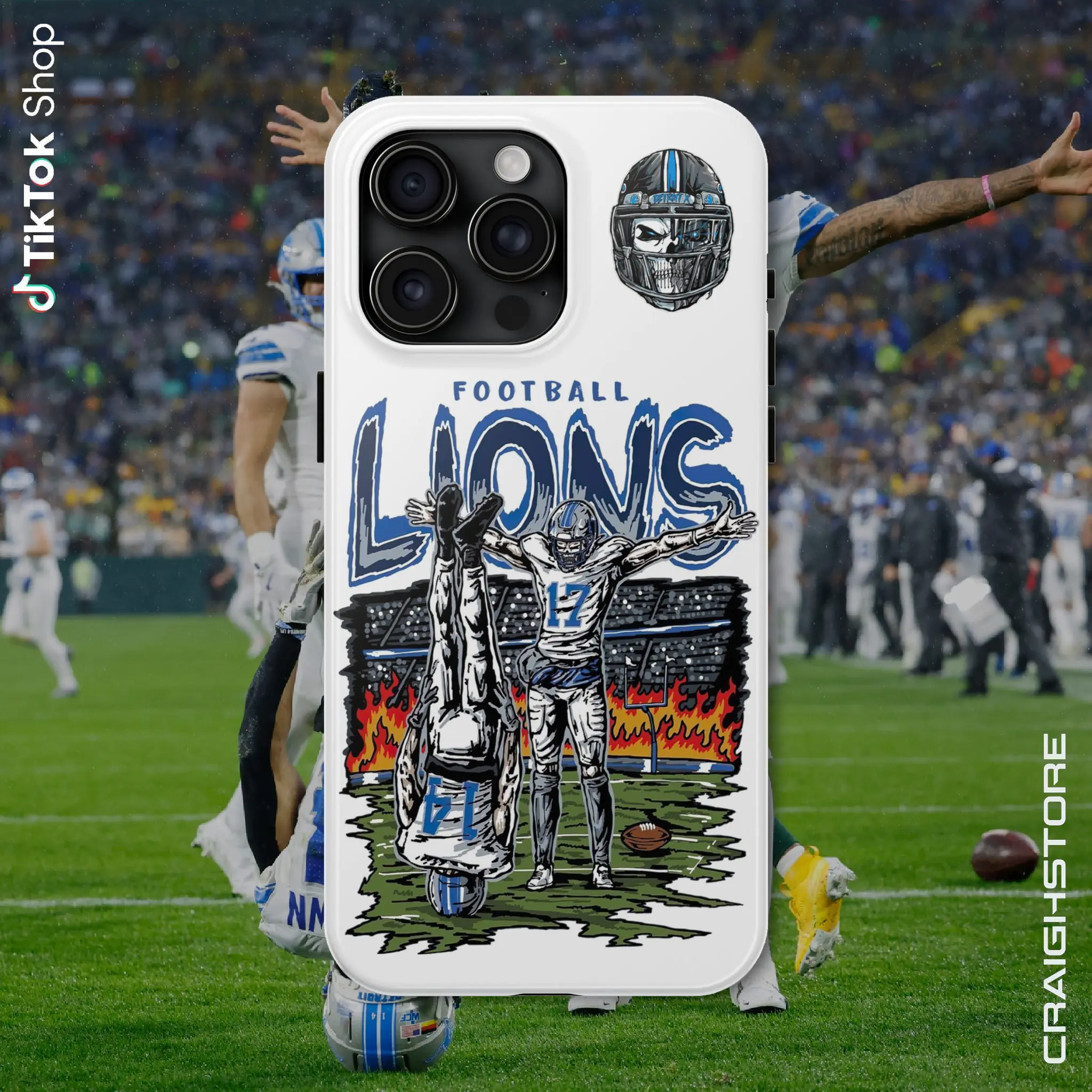 Lions Football St Brown Headstand Phone Case, Lions Football Iconic Phone Cover, Game Day Sports Gear 17 Air Pro Max
