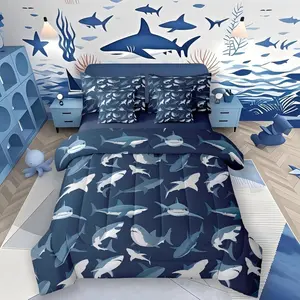 Feelyou Boys Ultra Soft 7-Piece Shark Bedding Set with Sheets - Ocean Themed Bedroom Multi-Size Nautical Collection, Underwater Sea Creature & Sealife Design
