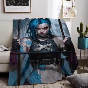 LOL Jinx Throw Flannel All Weather Blanket Kneeling Blankets Fluffy Warm Winter Blanket Blankets on Offer Home Knee Throw Wearing Microfiber