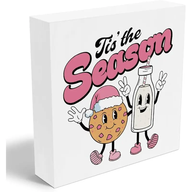 Christmas Sign Milk Decor It's The Season Sign Cookies Decor Desk Accessories Winter Christmas Decorations for Home Office Shelf Table Desk Gifts for Women 5 x 5 Inch