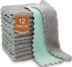 12 Pack Kitchen Cleaning Cloth, Dish Towels (Grey,Green, 10″x10″) Microfiber Towels Cleaning, Soft Absorbent Perfect for Cleaning Dish, Kitchen, Bath, Nonstick Oil Washable Cleaning Rags Wipe Household  Cleaner Disposable