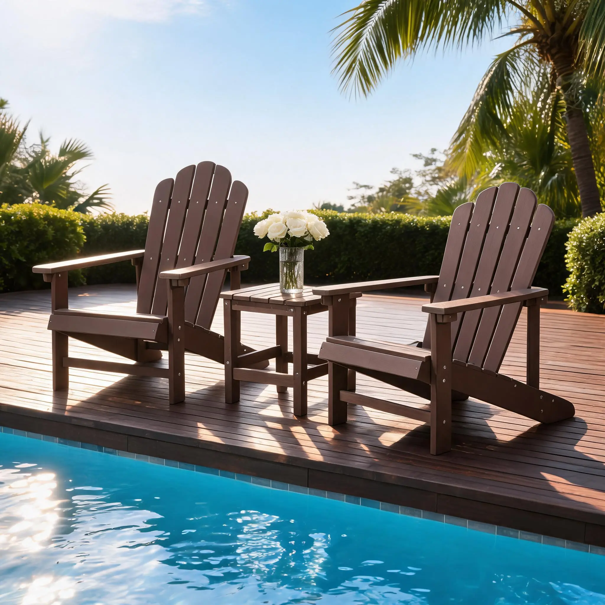 Adirondack Chair Set of 2 Weatherproof HDPE Outdoor Chairs, wood-textured with cup holder for patios, decks, gardens, fire pits — 2-piece sturdy outdoor chairs