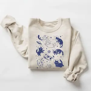 Cats in Space Sweatshirt, Funny Cat Sweatshirt, Aesthetic Graphic Retro Vintage , Cat Lover Gift Unisex