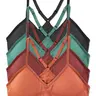 Kalon Women's 4-Pack Soft Seamless Racerback Bralettes - Wireless, V-Neck Nylon Spandex Underwear for Women with Removable Pads, Elastic Fit for Yoga & Everyday Basics (M, XXS; Check Size Chart; Skin, Bright, Earth Tones)