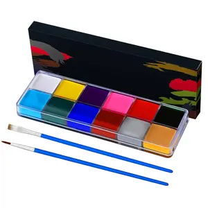 Face Painting Kit for Kids, 12 Colors Oil-Based Face Paint with 2 Brushes, Non-Toxic Halloween Makeup Kit, Professional Face Body Paint for Halloween, Parties, Carnival, School Events