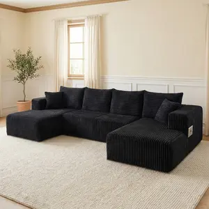 【3 Packages Shipping】132" Modular Sectional  U-Shaped Sofa  Boneless Sofas with 6 Pillows Double Chaise Lounge Sectional Couches for Living Room