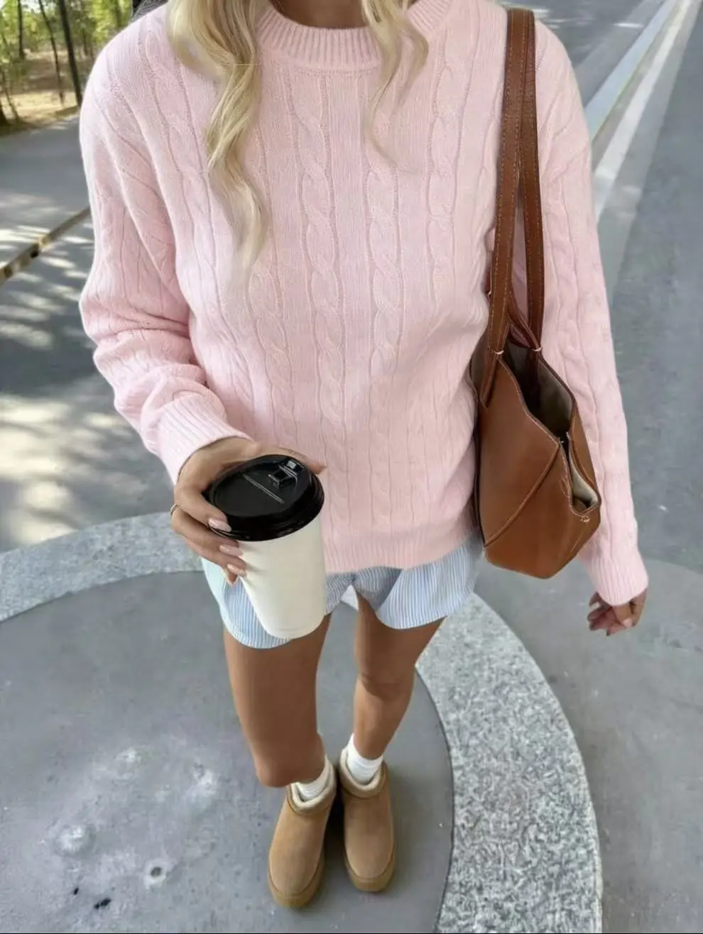 Sweet Dreams. Autumn/Winter Women's Y2K Pink ElegantCasual Long Sleeve Cable Knit Loose Sweater, OutingHoliday Outfit Top, Women's Sweater