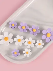 10Pcs Purple White Flower Croc Charms Plastic DIY Shoe Decorations Removable Cute Floral Shoe Clips Accessories for Croc Sandals Clogs Trendy Aesthetic Footwear Decor for Teens Girls Women Daily Outfit Party Favors