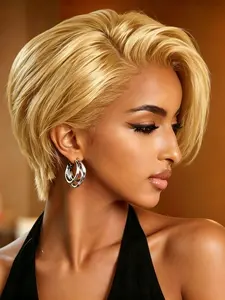 13x4 Lace Front Human Hair Wig, 8 Inches Short Pixie Cut, Pre Plucked for Women, 180% Density, Natural Look, Easy Maintenance, Lace Front Wigs