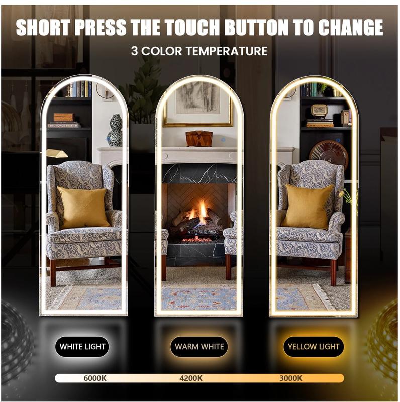 LED Arched Full Length Mirror 71"x26" Lighted Full Body Mirror with Aluminum Frame & Polished Glass for Bedroom Modern Design 120 LED Lights Energy Efficient High-Quality Glass