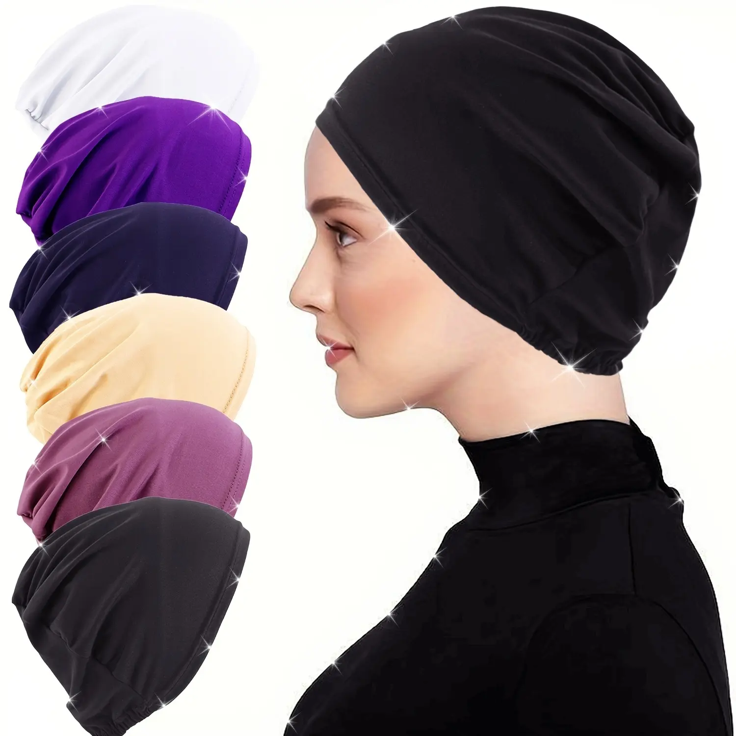 6 Solid Color Women'S Turbans, Two-Piece Base Headscarf Hats, Casual And Comfortable Chemotherapy Caps.