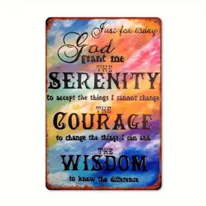 1pc 2D Plane, Serenity Prayer Metal Wall Decor, Desk Signage Decoration - 8x12inch Inspirational Decoration with God Grant Me Serenity Quote - Blue, Pink, Red, Black Spiritual Sign - Perfect Housewarming Gift for Home, Office, Church, Coffee Shop