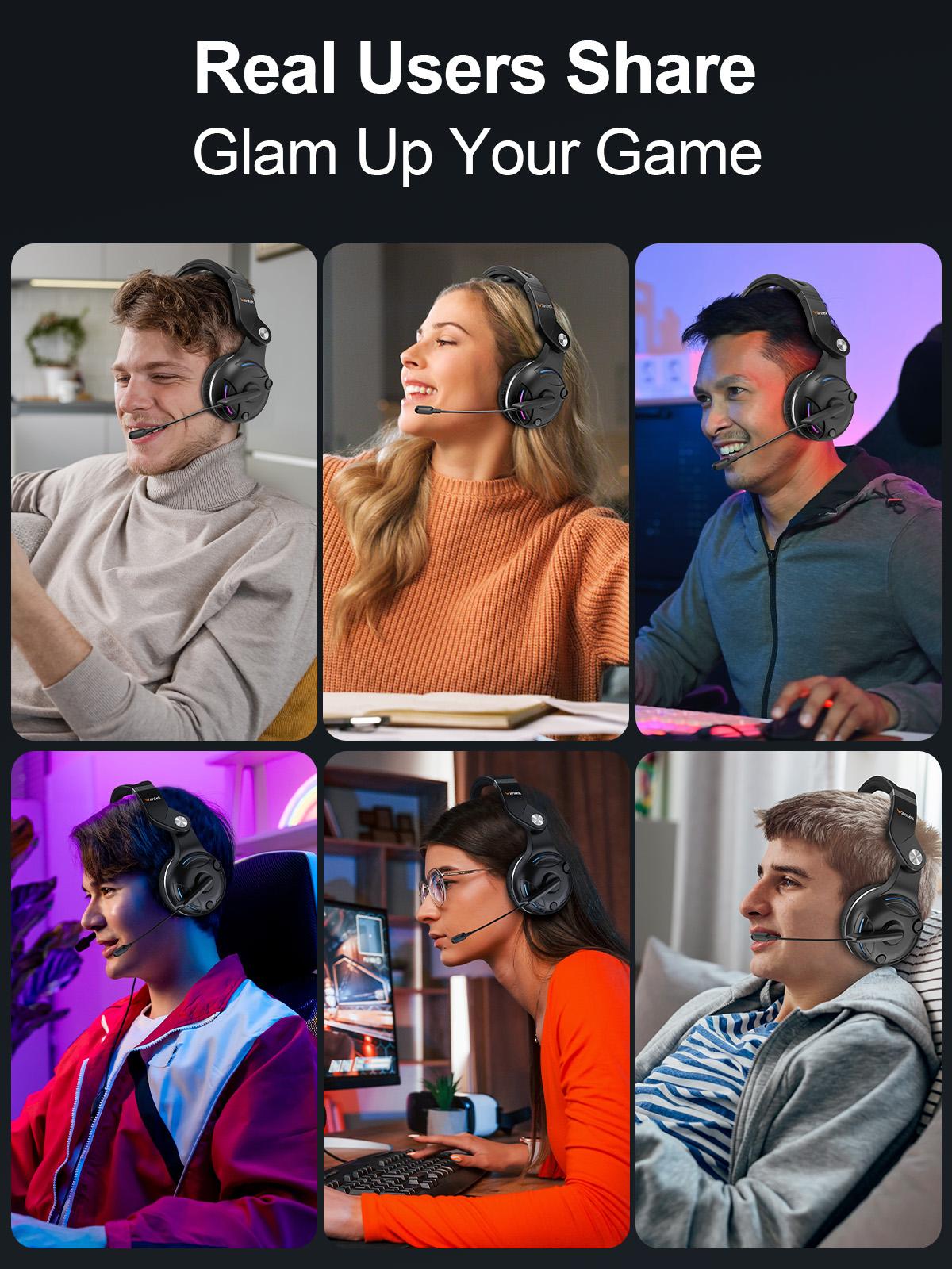 【Premium Gaming Headset】48 Hrs Working Time headphones Audio  Electronic headphones gaming earbuds, Wireless Headset with Microphone for PC, Bluetooth Headset with Noise Canceling Microphone & HI-FI Stereo Sound, USB Wireless Headset for Laptop