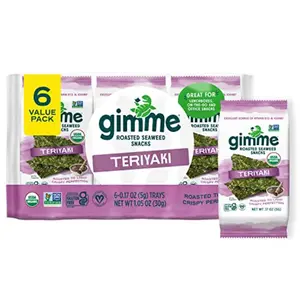 Gimme Seaweed Organic Premium Roasted Seaweed Snacks Teriyaki 6 Count Keto Vegan Gluten-Free Great Source of Omega3s and Iodine Healthy On-The-Go Snack for Kids and Adults