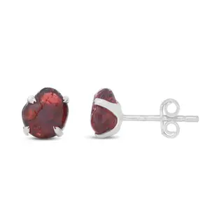 Garnet Raw Natural Earrings in Prong Stud Setting - Sterling Silver