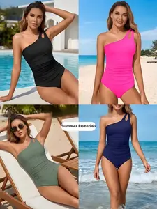 Women' One Shoulder One Piece Swimsuit for Women Tummy Control Bathing Suits Modest Full Coverage Swimwear