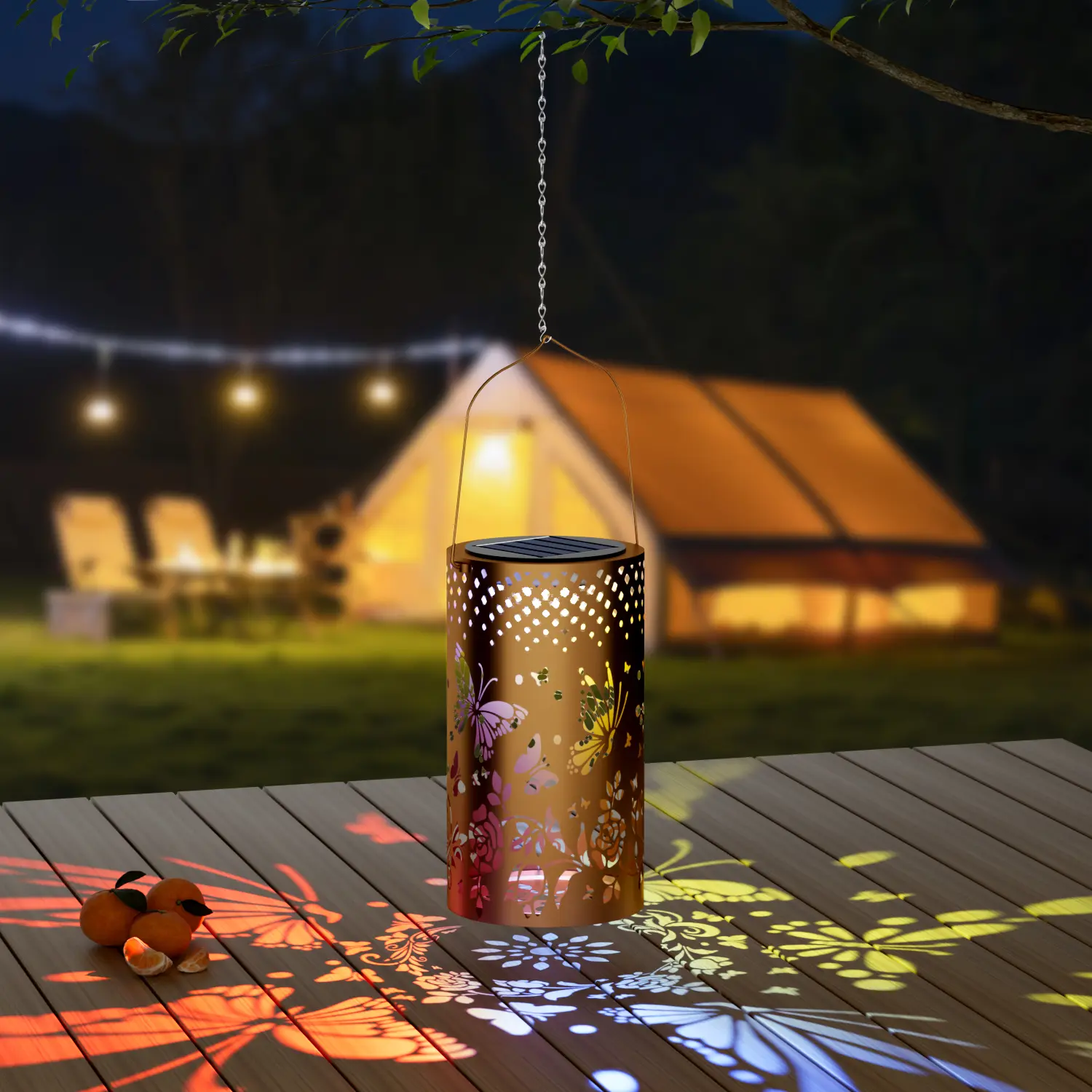 Solar Projection Atmosphere Lamp - Water Resistant Eco-Friendly Design with Battery Backup & 600mAh Power Supply for Outdoor Use