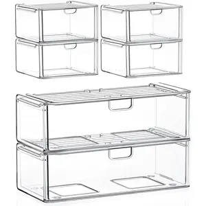 Acrylic Stackable Storage Drawers Set of 6, Clear Plastic Storage Drawer Organzier, Storage Organizer, Makeup Organizer,Ideal for Vanity, Bathroom,Cabinet,Pantry Organization