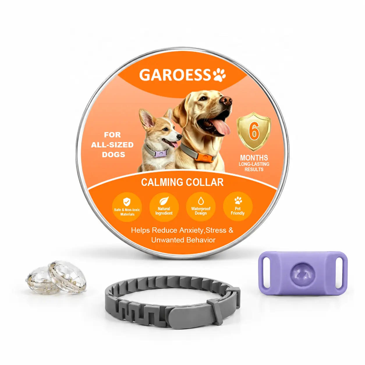 Dog Calming Pheromone Collar (Upgraded Herbal Bead) - Adjustable, Waterproof, Long-Lasting Dog Anxiety Relief, Reduces Barking, Includes 3 Refills, 1 Tag, 1 Collar