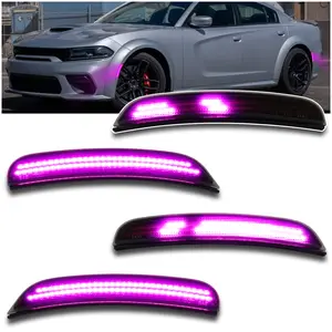 Dynamic LED Side Marker Lights Compatible with 2015-2024 Dodge Charger (SXT/Scat Pack/SRT Hellcat) - Dynamic Sequential Turn Signals | Pink/Purple Front & Rear | Plug & Play 4-Piece Direct Fit