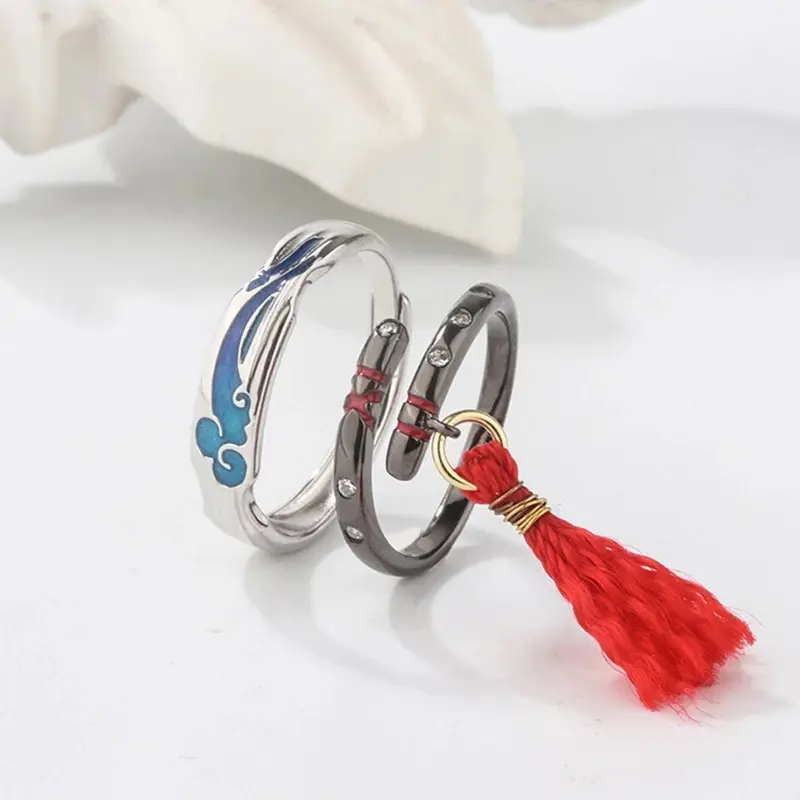 Anime Mo Dao Zu Shi Fantasy Themed Couple Rings - Wei WuXian & Lan WangJi Lover Rings, Ancient-Style Costume Jewelry, Stylish Fashion Accessories, Gift Prop, Fantasy Themed Rings