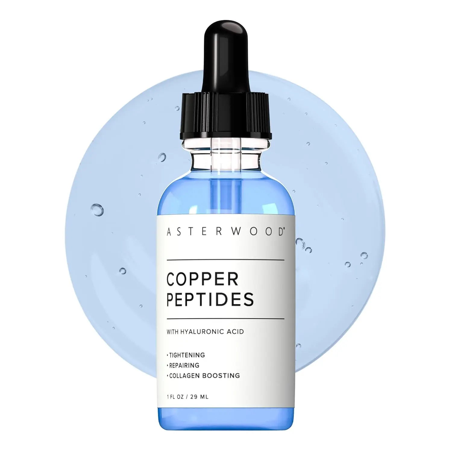 Asterwood Copper Peptides Serum for Face 1 Fl Oz - Pure GHK-Cu Peptide & Hyaluronic Acid Anti-Aging Serum for Collagen Boosting & Skin Repair