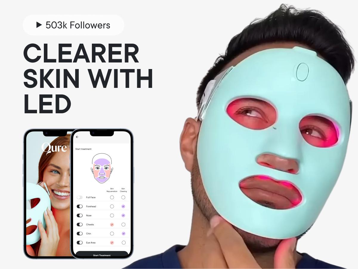 Qure LED Light Therapy Mask for Face - FDA Cleared for Wrinkles & Acne Treatment with 3 Modes, 5 Facial Areas & 5 Lights: Red, Deep-Red, Blue, Amber & Infrared, 3-Min Daily, Eye-Protection, Smart App Qure LED Light Therapy Mask for Face - FDA Cleared for Wrinkles & Acne Treatment with 3 Modes, 5 Facial Areas & 5 Lights: Red, Deep-Red, Blue, Amber & Infrared, 3-Min Daily, Eye-Protection, Smart App