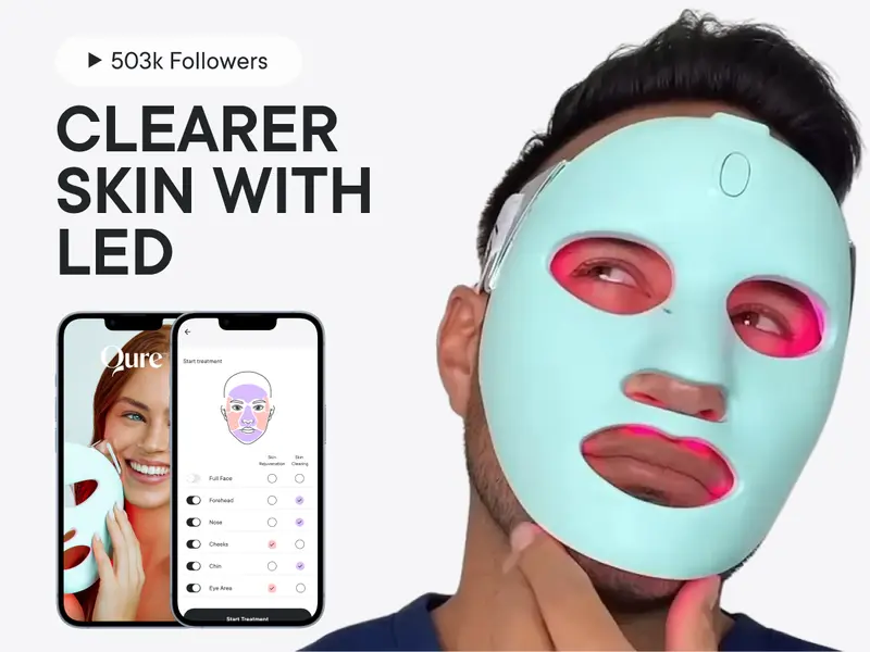Product Introduction of Qure LED Light Therapy Mask for Face - FDA Cleared for Wrinkles & Acne Treatment with 3 Modes, 5 Facial Areas & 5 Lights: Red, Deep-Red, Blue, Amber & Infrared, 3-Min Daily, Eye-Protection, Smart App 30