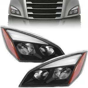 HECASA Pair Full LED Headlight Compatible with 2018-2025 Freightliner Cascadia Replacement for FL2503109 FL2502109 Front Light Headlamp Clear Lens Black Housing - Driver&Passenger Side