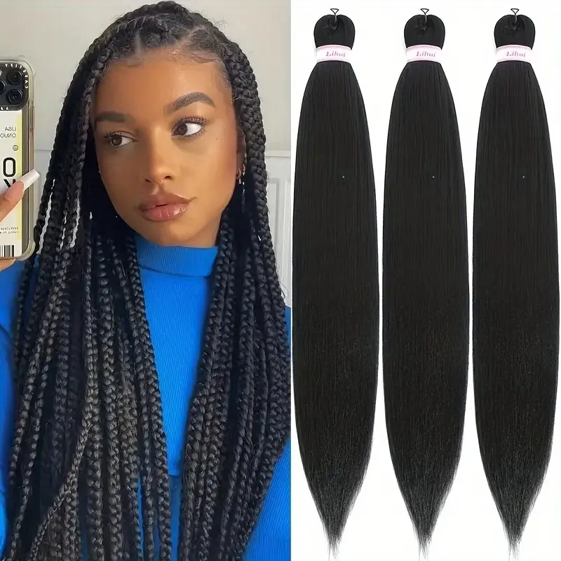 Alrence Pre Stretched Braiding Hair 30 Inch 3 Packs Professional Synthetic Crochet Twist Braids 1B# Natural Look Low Temperature Flame-Retardant Yaki Texture