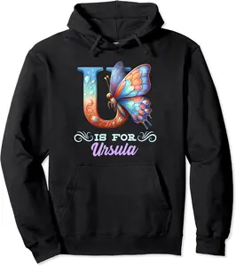 U Is For Ursula Girly Butterfly And Flower Initial Name Pullover Hoodie - Nataliesa Shop 56B0D2J3TSM4