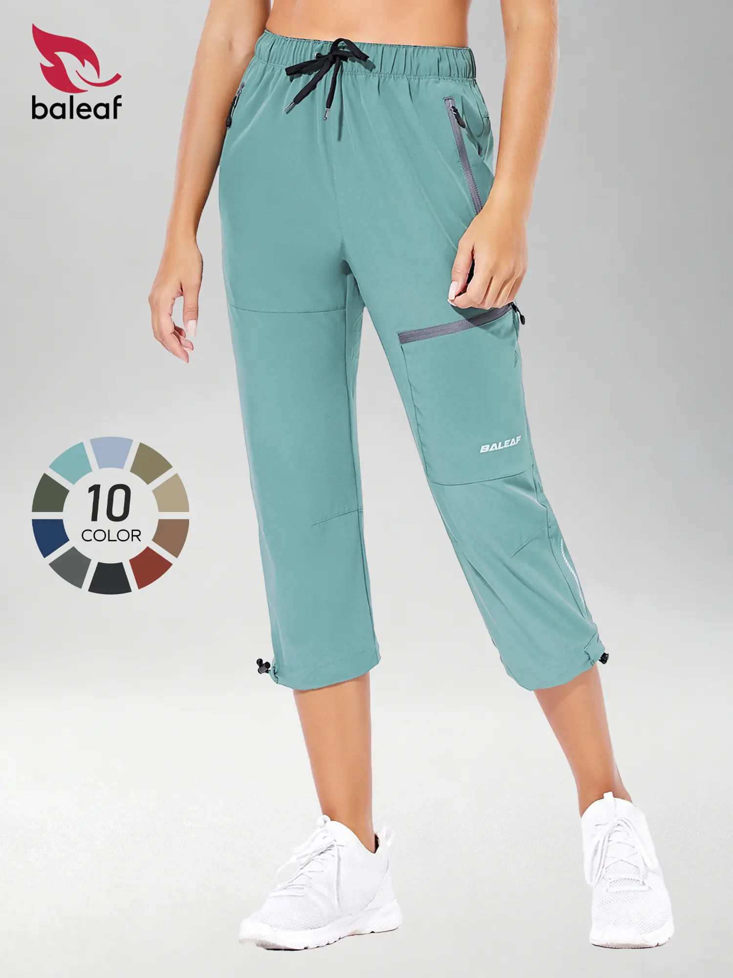 BALEAF Women's High Waisted Hiking Cargo Capris - Lightweight, Water Resistant, Quick Dry, UPF 50+, Tummy Control, Stretchable Jogger with Zipper Pockets - Workout Clothes Women, Casual Athletic Jogging for Hiking, Camping